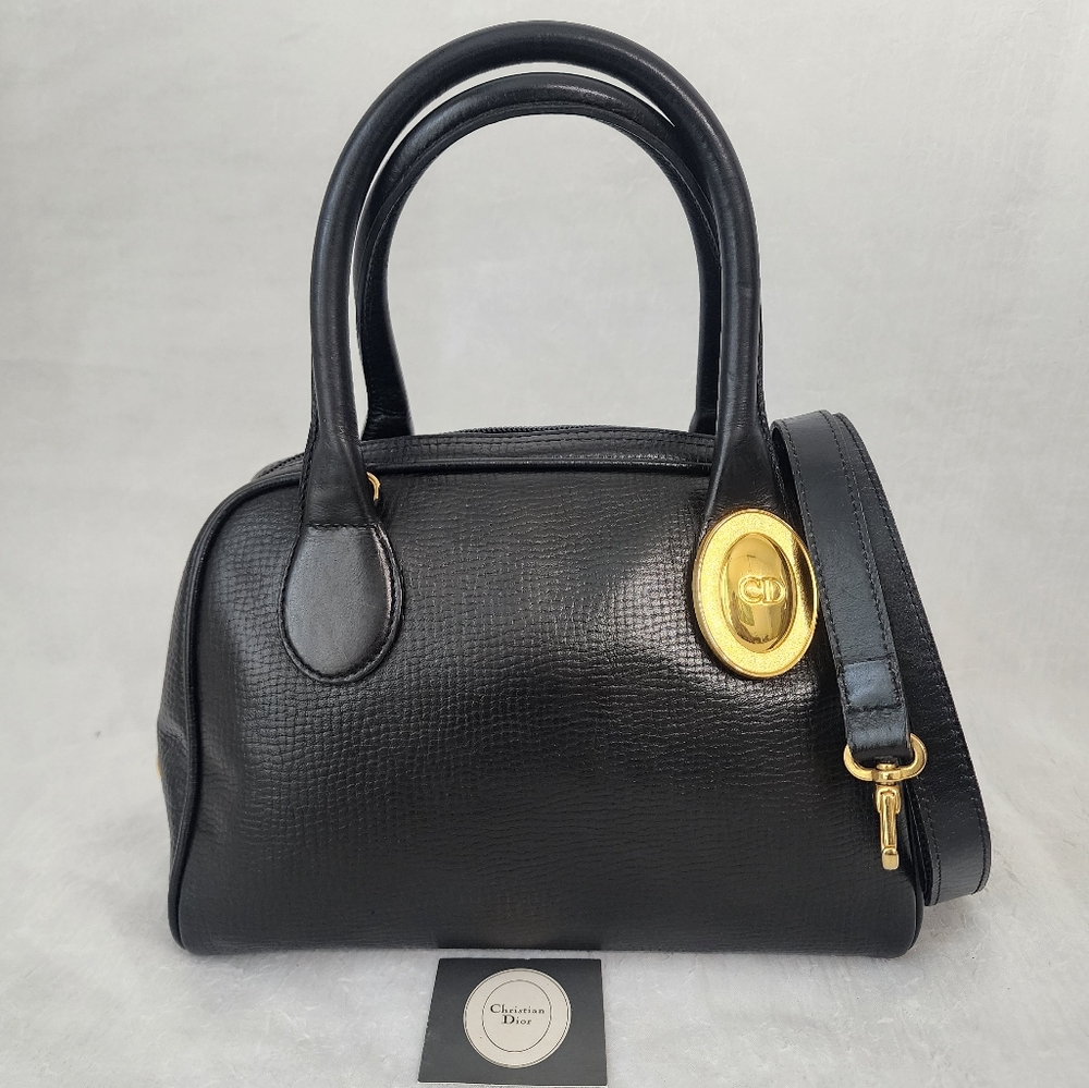Auth Dior Black Satchel with Gold Accents - Picture 1 of 10